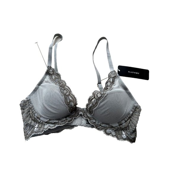 Natori 730023 Feathers Contour Plunge Bra Stone / Fog ( 32D ) - Picture 3 of 4